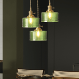 Vintage Green Brass and Glass Pendant Light