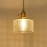 Vintage Green Brass and Glass Pendant Light