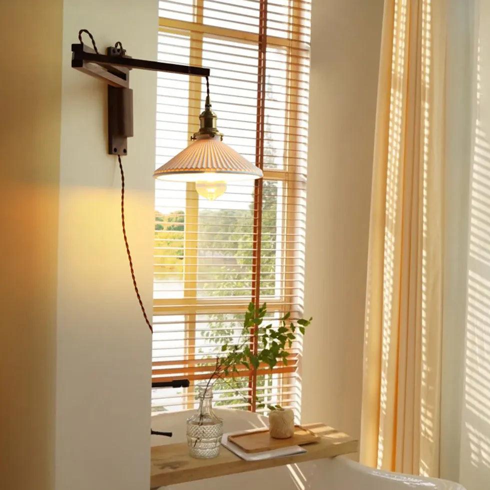 Walnut Glass Vintage Plug in Wall Lights - Clowas