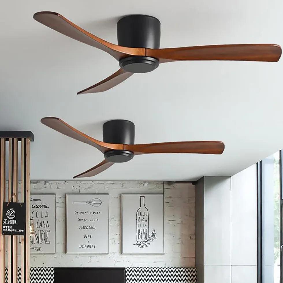 Three-Blade Wood Grain Living Room Ceiling Fan Light - Clowas