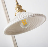 Vintage Brass Pleated Ceramic Pendant Light