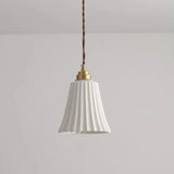 French Vintage White Ceramic Pendant Light with Gold Finish