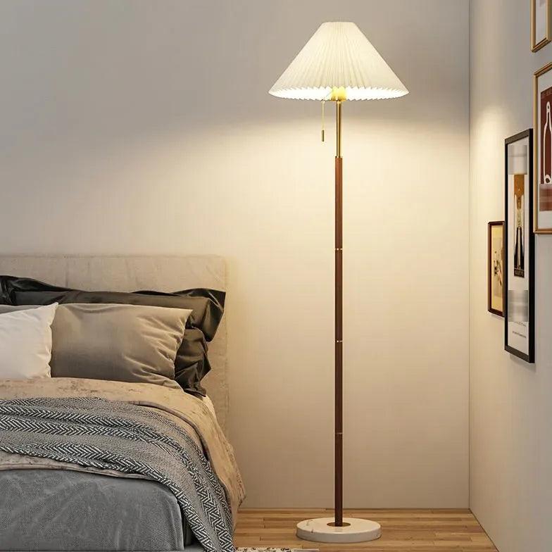 White Pleated Cone-Shaped Long Pole Floor Lamp - Clowas