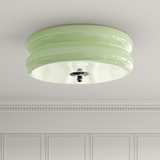 Cream Round Glass Ceiling Light for Bedroom