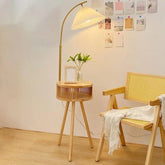 Traditional Wooden Floor Lamp with Table