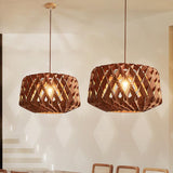 Contemporary Creative Woven Wood Pendant Light