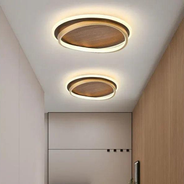 Wooden Ring Bedroom Gold Flush Ceiling Lights - Clowas