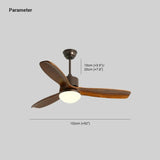 Wooden Tri-blade Walnut Color Ceiling Fan Light - Clowas