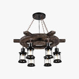 Wooden Wheel Shaped Multi-Light Industrial Chandelier - Clowas