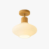 Wooden & White Glass Corridor Ceiling Light - Clowas