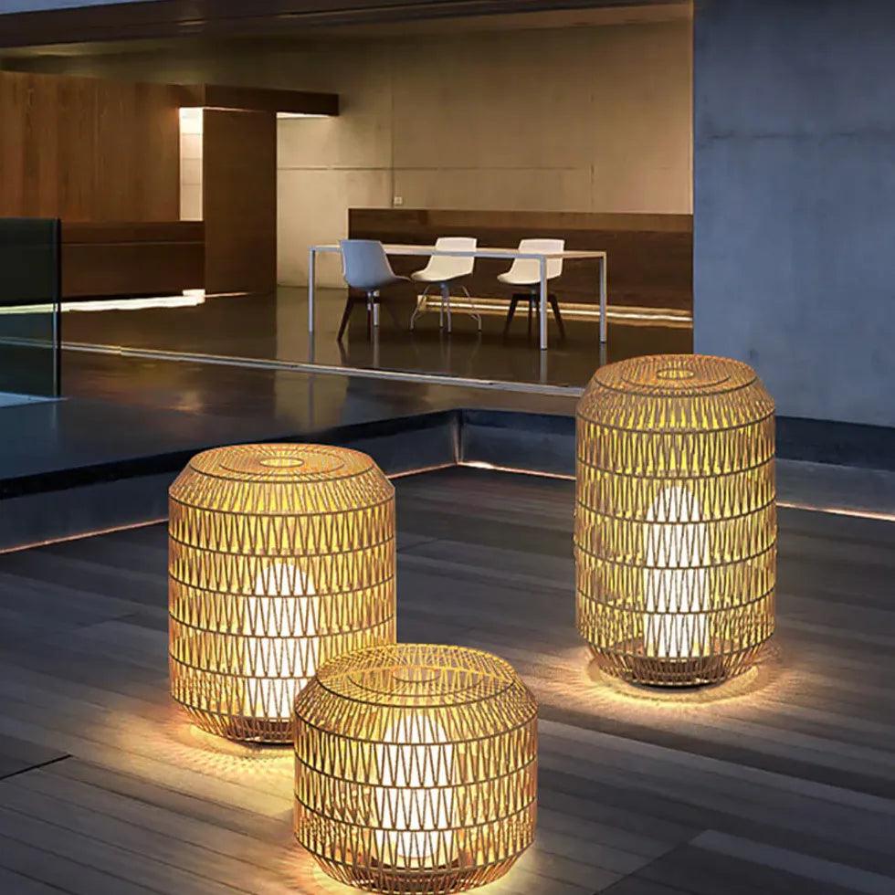 Woven Rattan Floor Lamp Outdoor Lantern Lights - Clowas
