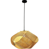 Twist Bamboo Shade Pendant Light for Dining Room, Height Adjustable