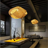 Bamboo Shade Pendant Light Twist Desgin for Dining Room, Height Adjustable