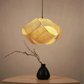 Twist Bamboo Shade Pendant Light for Dining Room, Height Adjustable