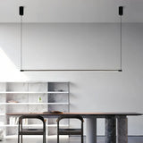 Minimalist Linear Black Pendant Light Metal Dimmable for Dining Room