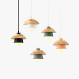Simple Macaron Wood Pendant Light For Bedroom
