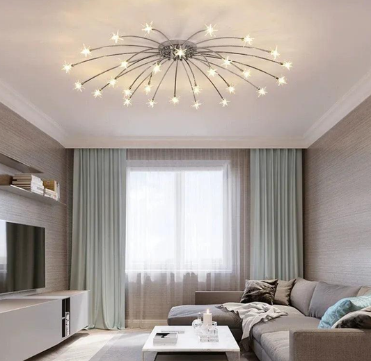 Modern LED ceiling light illuminating a cosy UK living room, featuring soft ambient lighting, minimalist décor, and a stylish contemporary design.