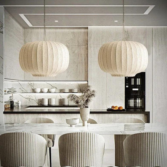 Fabric Lantern Style Vintage White Pendant Light