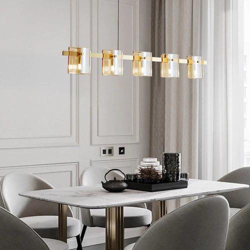 Rectangular Glass Dining Room Brass Pendant Light - Clowas