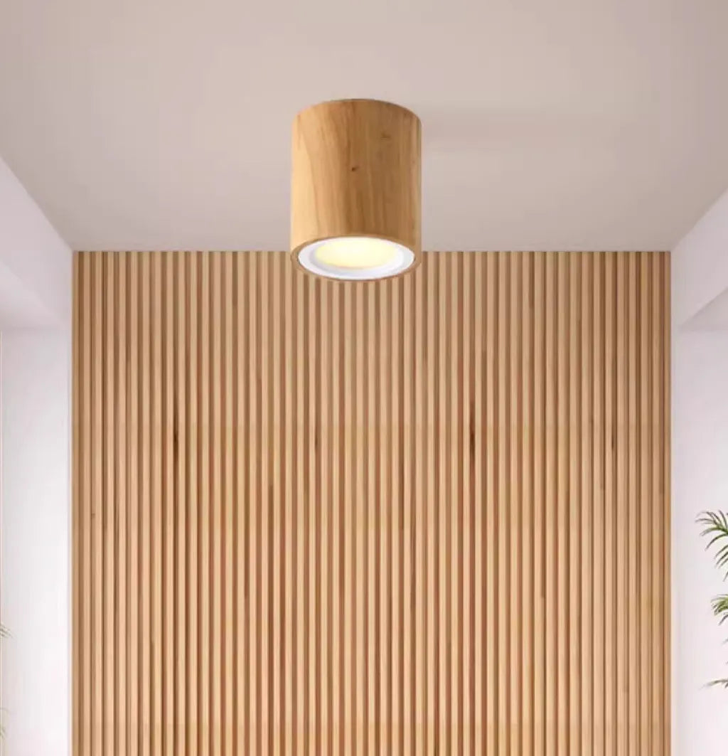 Nordic Cylindrical Wooden Ceiling Lighting for Hallway