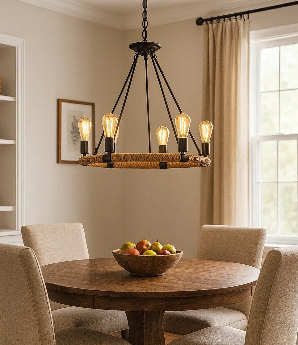 Vintage Ring Wrought Iron Rope Chandelier for Living Room