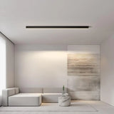 Minimalist Linear Flush Ceiling Light Black Metal for Living Room, Anti-Glare