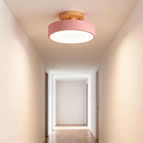 Nordic Round LED Ceiling Light with Wood Base for Hallway