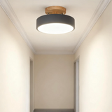 Nordic Round LED Ceiling Light with Wood Base for Hallway