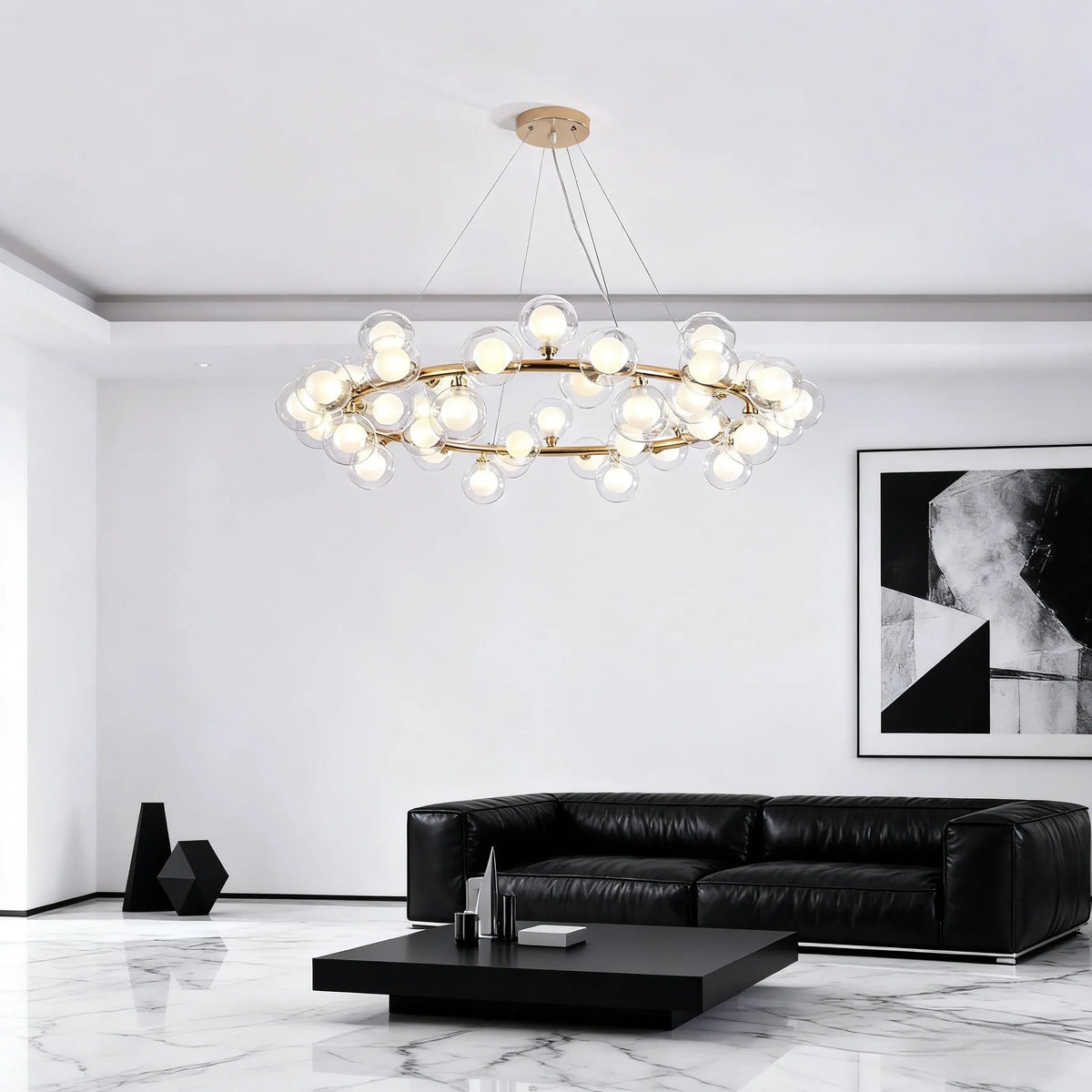 Modern Bubble Chandelier Gold Glass Dimmable for Living Room