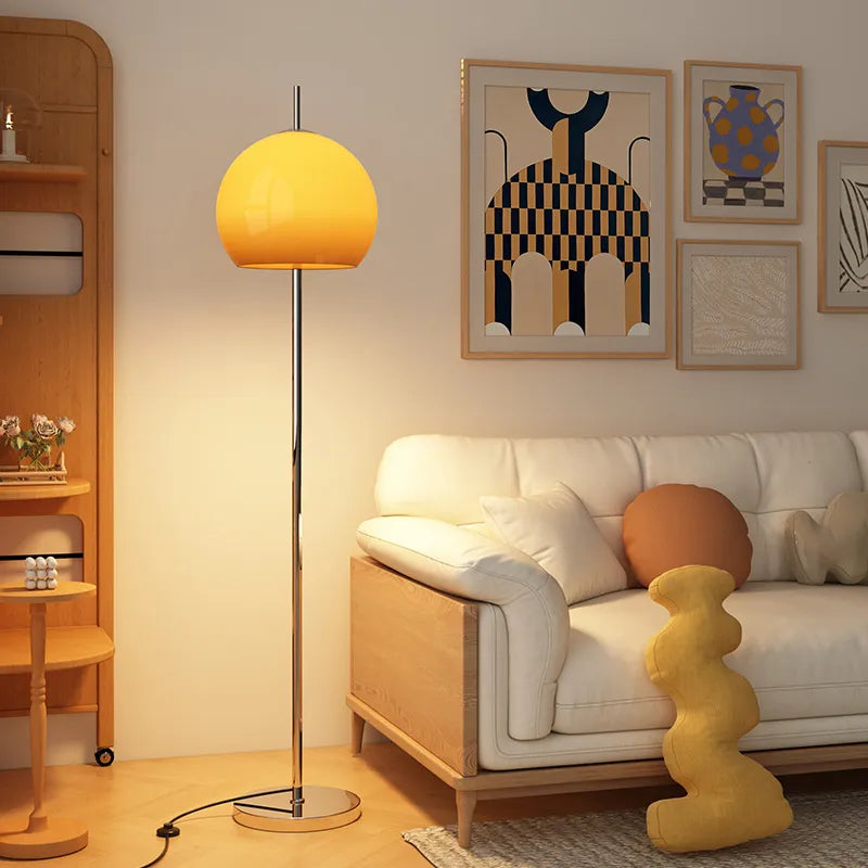 Vintage Tri-Color Adjustable Floor Lamp with Orange Glass Dome Shade