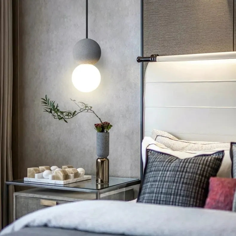 Nordic Double Globe Terrazzo Bedside Pendant Lighting