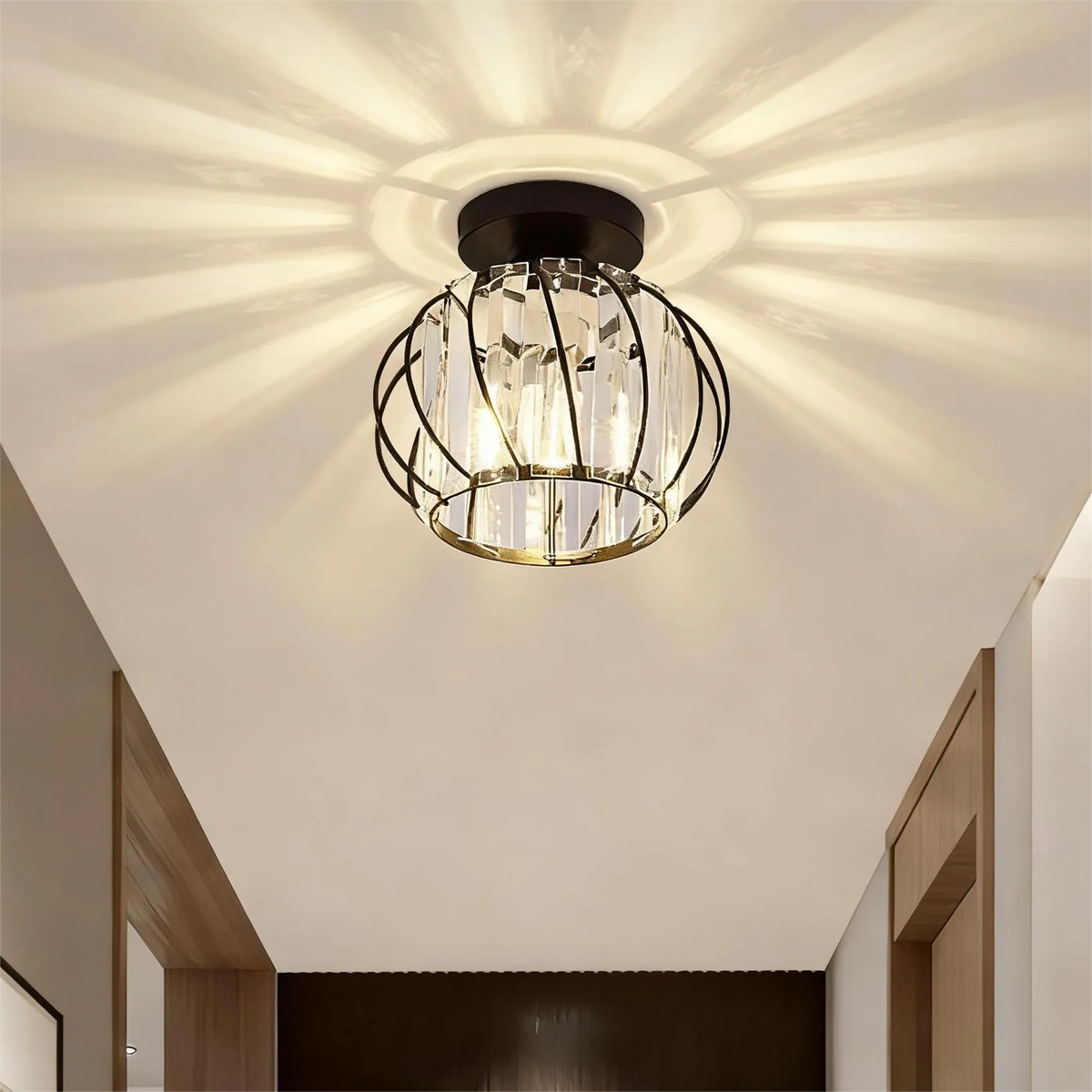 Crystal Lantern Tri-Color Adjustable Ceiling Light for Hallway