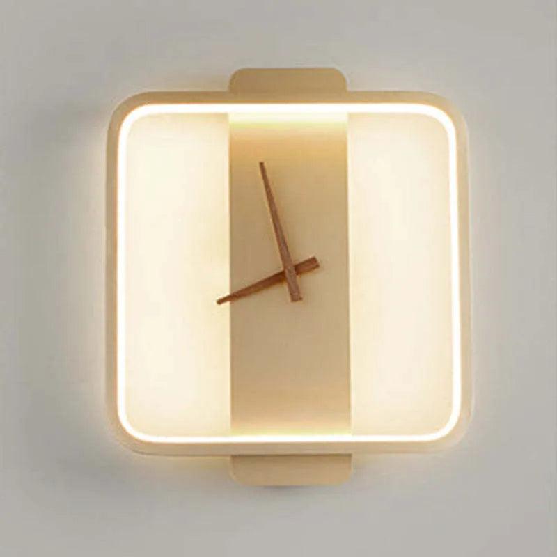 Round Modern Clock Gold Flush Wall Lamp - Clowas