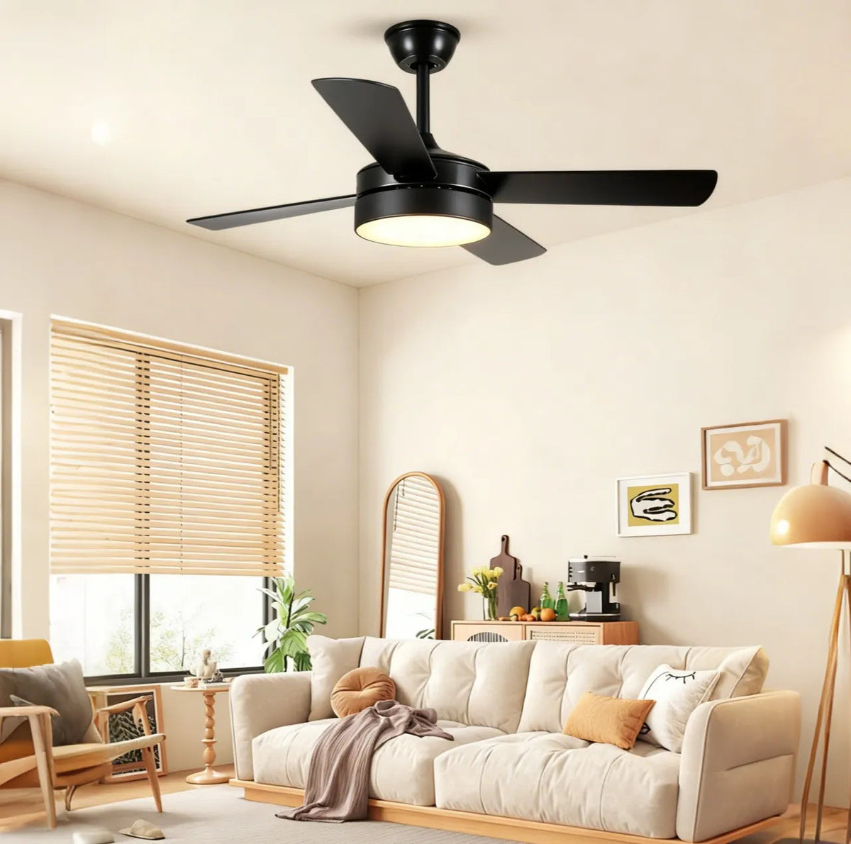 Modern Ceiling Light with Fan Quiet Metal for Living Room