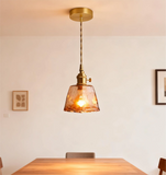 Brass Amber Glass Pendant Light for Dining Room