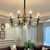 Rustic French-Style Wooden Candelabra Chandelier