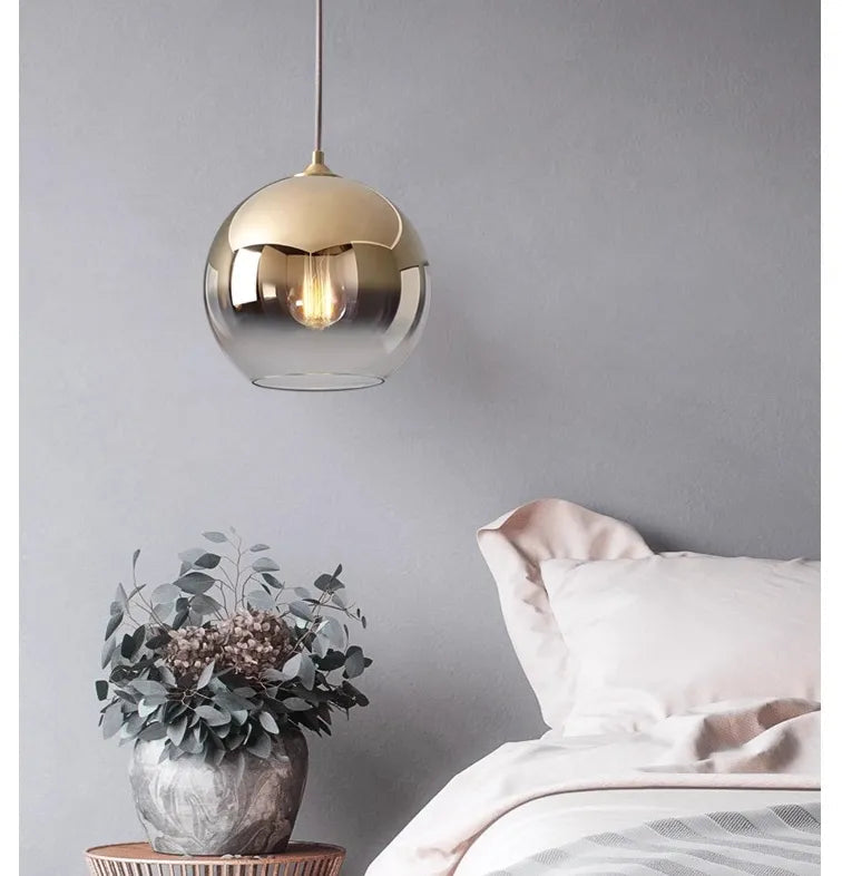 Gradient Eye-friendly Spherical Glass Pendant Light for Dining Room