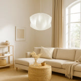 White Fabric Pendant Light Low Blue Scandi Style for Living Room