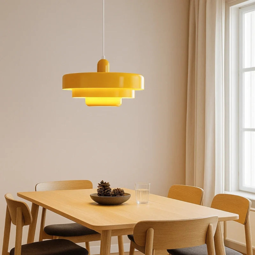 Morandi pendant light installed above a dining table