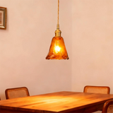 Brass Amber Glass Pendant Light for Dining Room