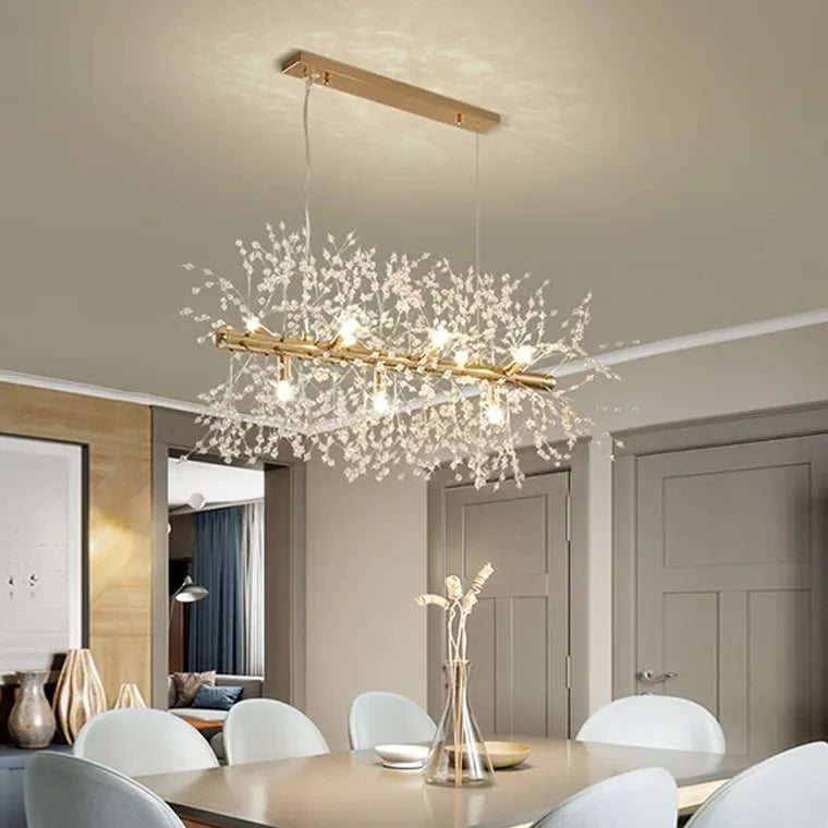 Romantic Dandelion Crystal Linear Chandelier for Dining Room