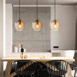 Nordic Geometric Ribbed Glass Pendant Light for Dining Room