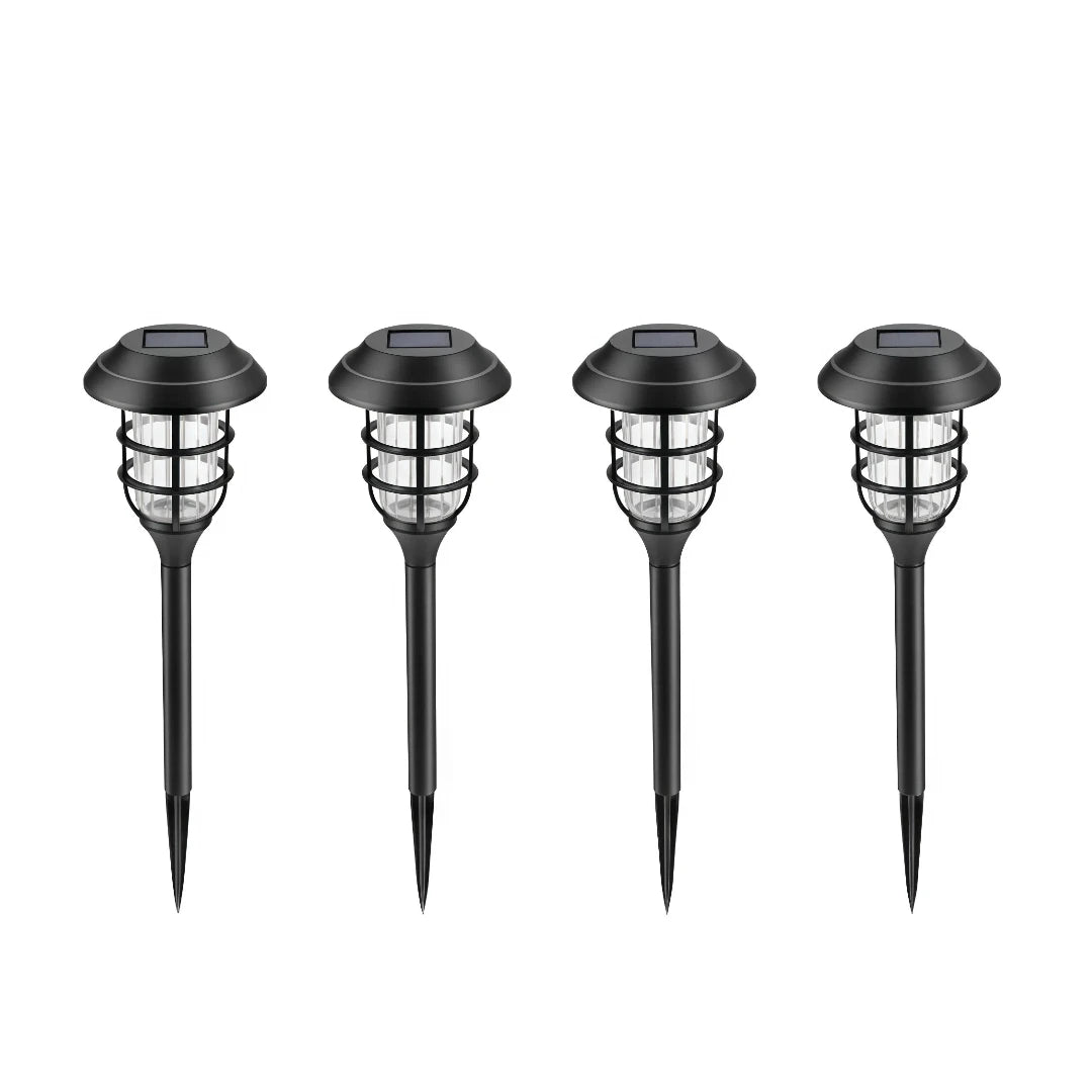 Modern Solar Spike Lights 4 Pack in Black Metal for Garden Paths