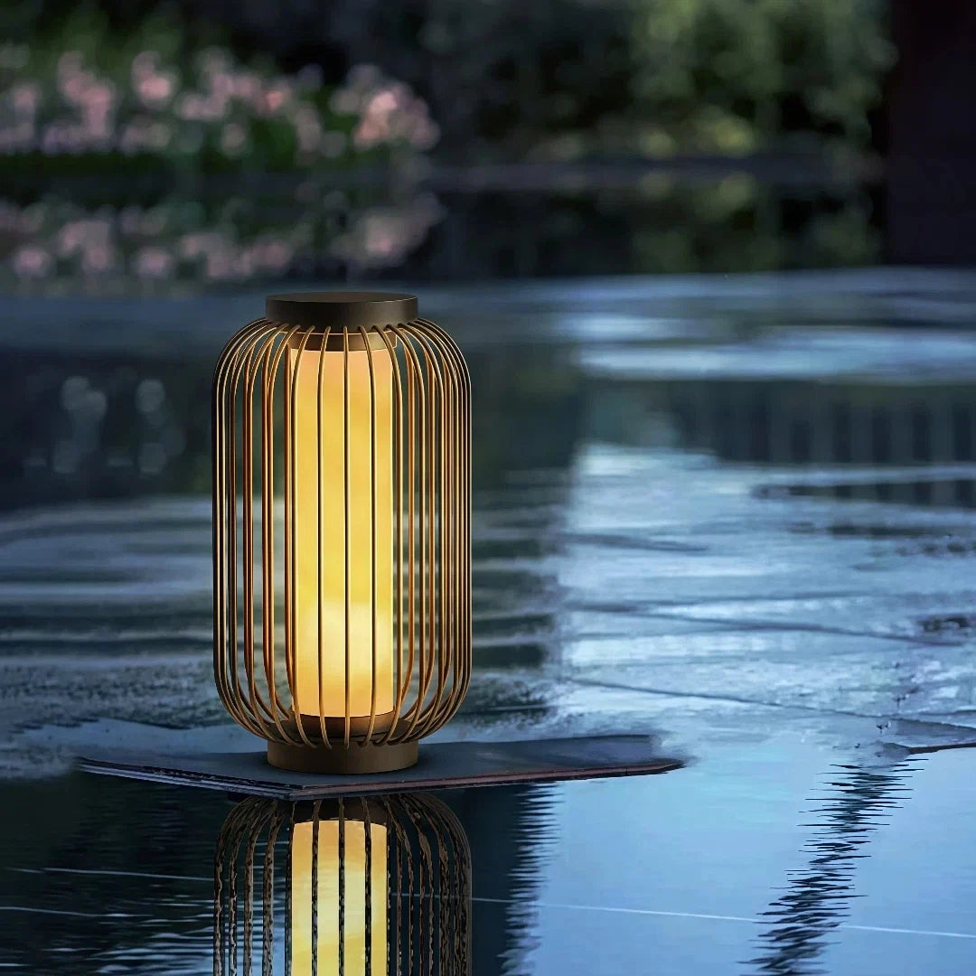 Outdoor Lantern Floor Light Solar with Black Metal for Patio