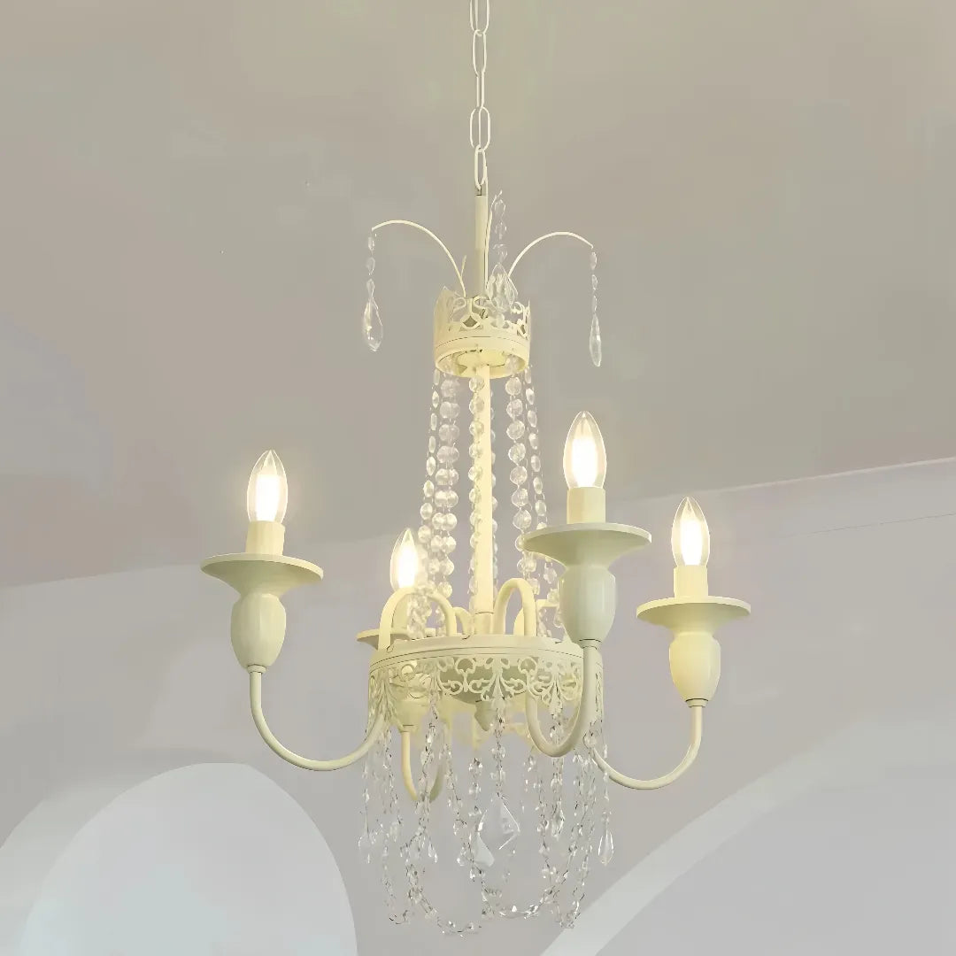 Antique White Crystal Chandelier for Living Room, Anti-Glare