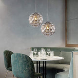Nordic Brass Stripe Glass Pendant Globe Light