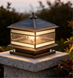 Pillar Solar Light Waterproof Brass and Glass for Garden