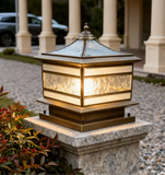 Pillar Solar Light Waterproof Brass and Glass for Garden