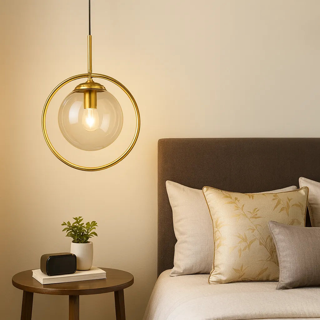 Globe Handmade Glass Pendant Light with Iron Ring for Bedside