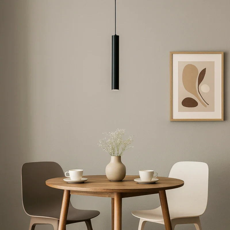 Cylinder Pendant Light Minimalist Black Dimmable Metal for Dining Room